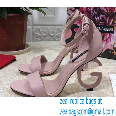 Dolce & Gabbana Heel 10.5cm Leather Sandals Light Pink with D & G Heel 2021 - Click Image to Close